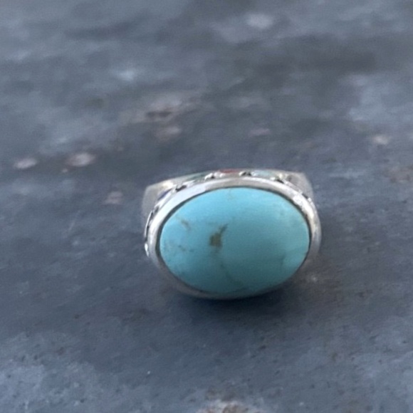 925 Sterling Silver Turquoise Ring w. multicolor design Size 8 - Picture 3 of 6
